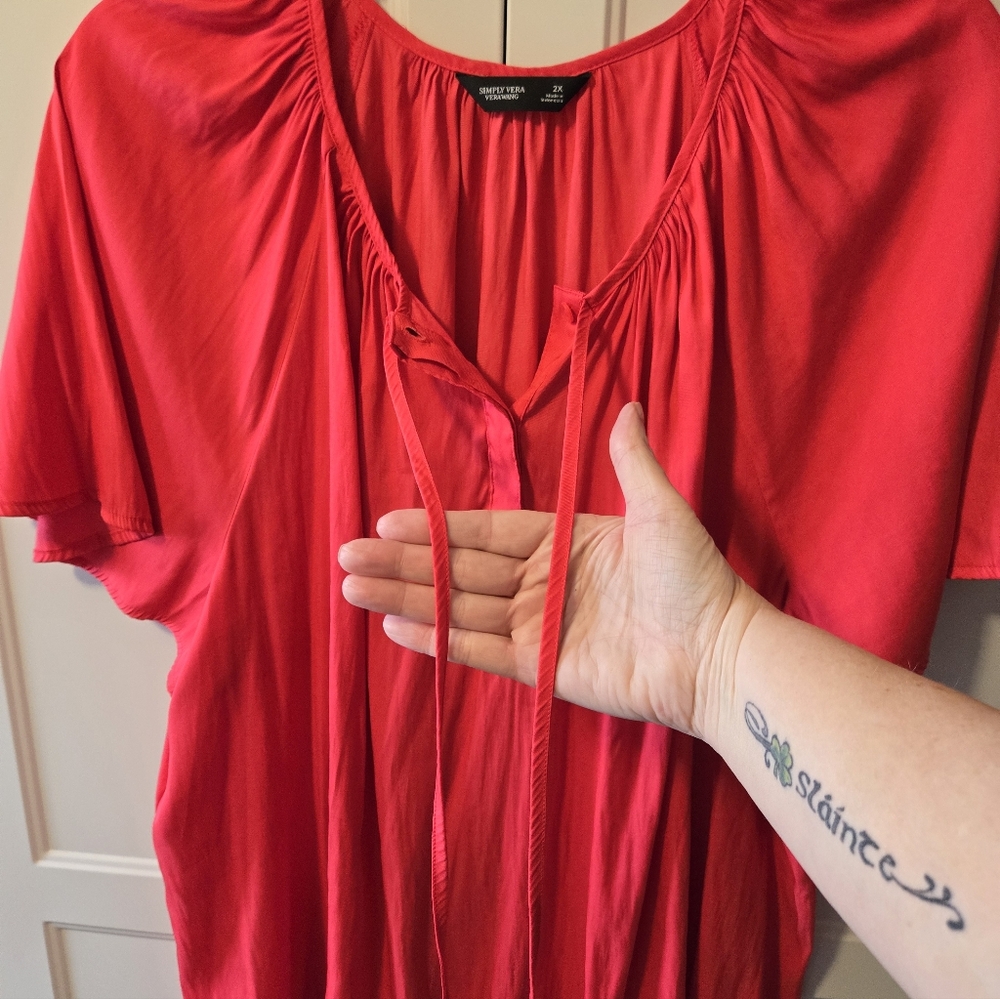 Simply Vera Vera Wang Vibrant Coral Red Blouse Sz 2X - Picture 3 of 6